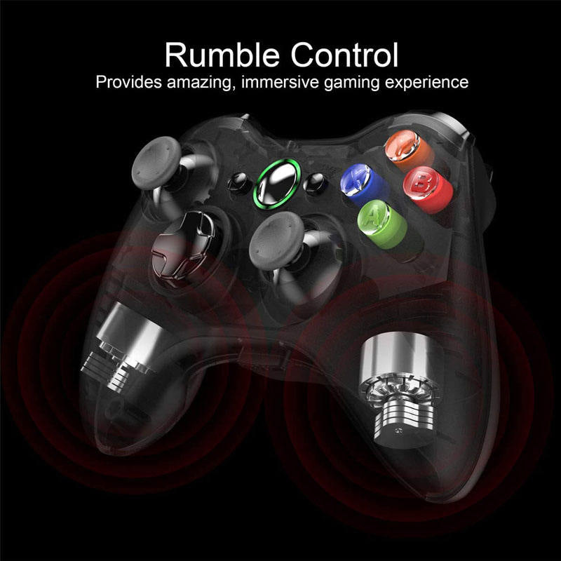 Wireless Dual Shock Controller with Receiver for Microsoft Xbox 360/Slim-Black