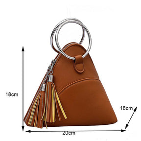 Women Cute Tassel Clutch PU Leather Triangle Bags-Brown