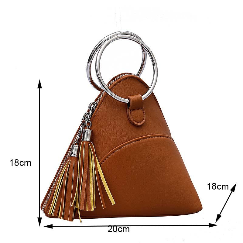 Women Cute Tassel Clutch PU Leather Triangle Bags-Brown