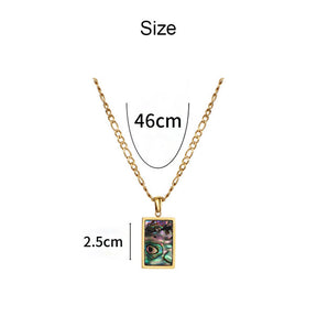 Minimalist Rectangular Natural Shell Pendant Gold Plated Chain Necklaces for Women-Green