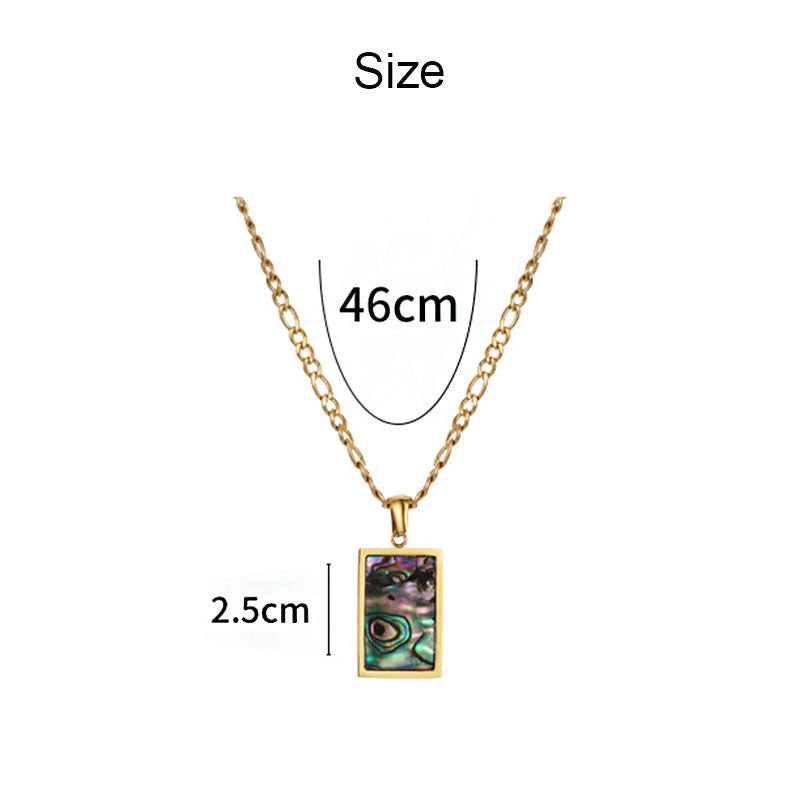 Minimalist Rectangular Natural Shell Pendant Gold Plated Chain Necklaces for Women-Green