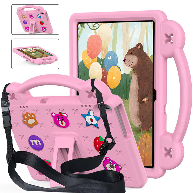 Strawberry Tablet Case with Handle Shoulder Strap for Huawei MediaPad T5 10.1 inch Tab P10-Pink