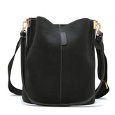 Women Bucket Bag Large Capacity Vintage PU Leather Handbag-Black