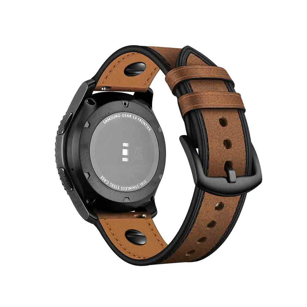 One Nail Style Leather Watch Band For Samsung Galaxy Watch 42/46mm Gear S3 Frontier/Classic(Dark Brown)