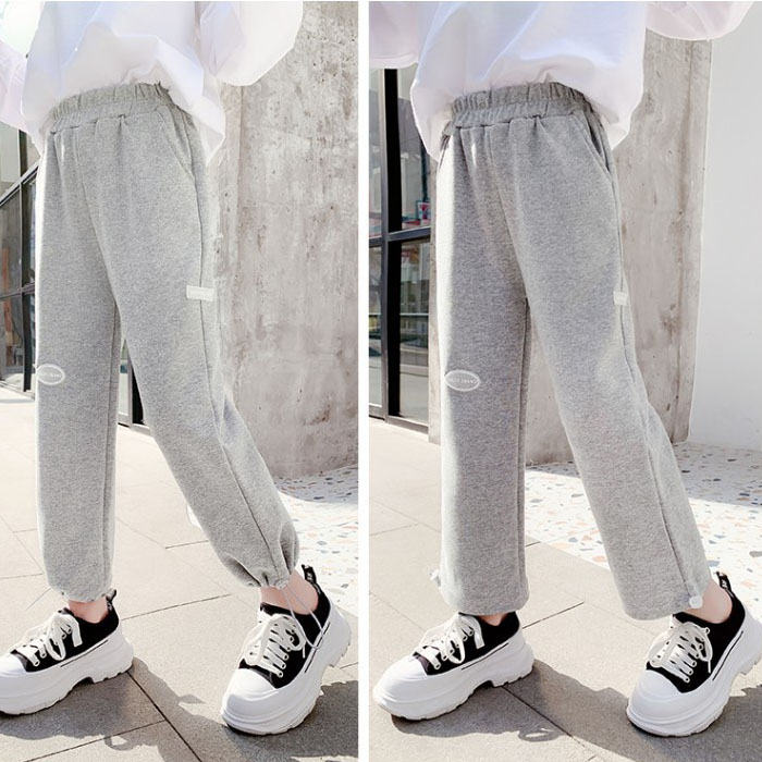 Girls Joggers Long Pants Pockets Outdoor Casual Trousers TwoWear-Gray