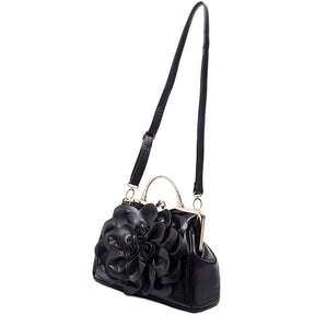 Womens Rose Flower Evening Clutches Formal Party Totes Shoulder Bag-Black