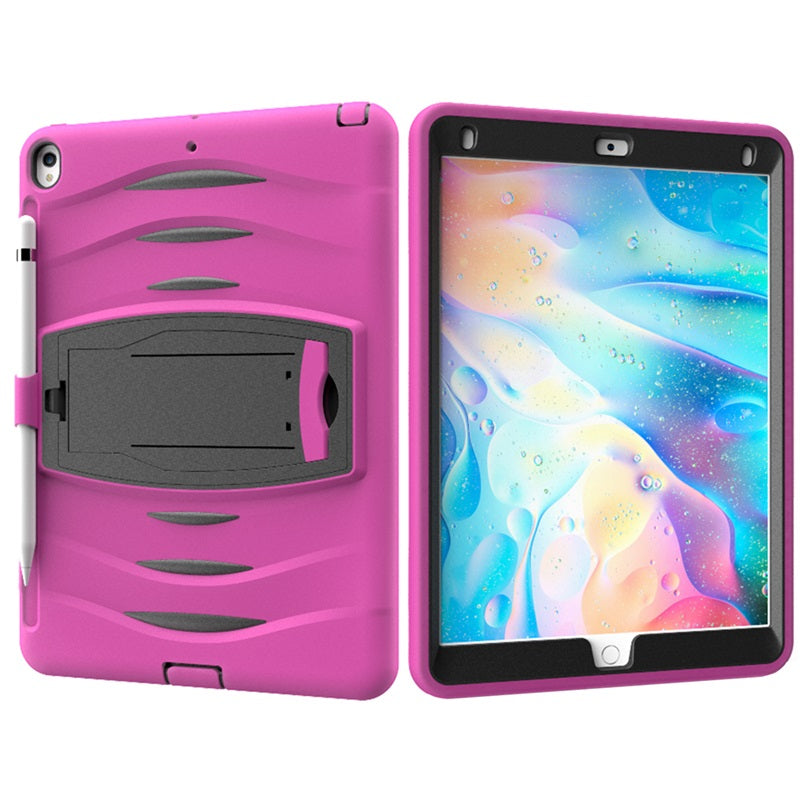 Shock Wave Kickstand Case Anti-Fall Protection With Pencil Holder For 10.5inch iPad Air3/iPad Pro10.5-Rose Red