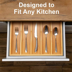 Bamboo Kitchen Drawer Organizer Tray For Silverware And Kitchen Utensils