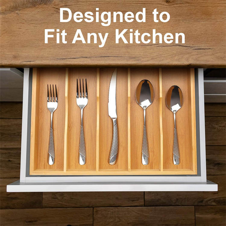 Bamboo Kitchen Drawer Organizer Tray For Silverware And Kitchen Utensils