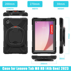 Rugged Tablet Case with 360° Rotatable Stand for Lenovo Tab M8 4th Gen-Black