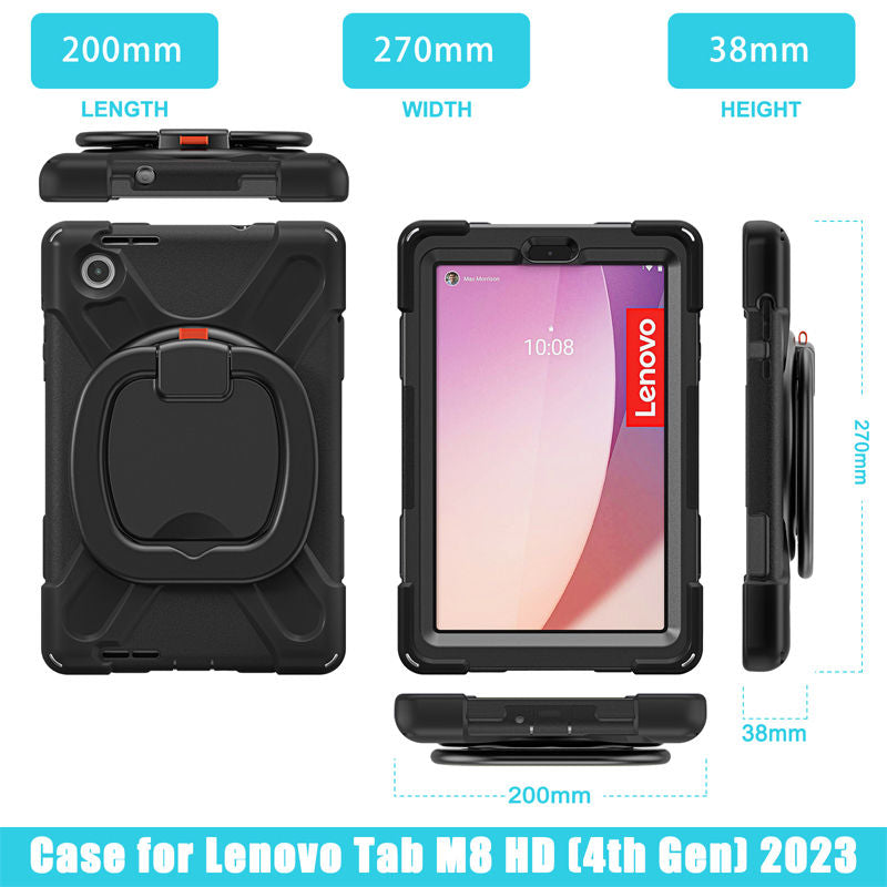 Rugged Tablet Case with 360° Rotatable Stand for Lenovo Tab M8 4th Gen-Black