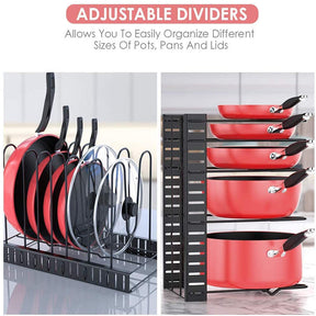 8 Tiers Adjustable Pots and Pans Organizer Rack for Cabinet Kitchen Cookware Organizer