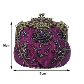 Womens Beaded Party Clutch Vintage Rose Purse-Purple