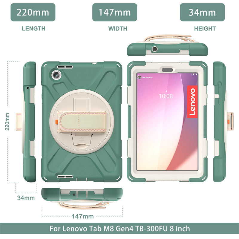 Tablet Case Heavy Duty with Swivel Stand for Lenovo Tab M8 4th Gen-Green