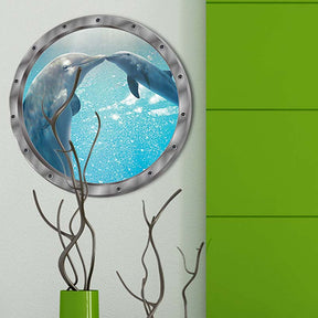 Removable 3D Under The Sea Nature Scenery Decor Submarine Window Dolphin Wall Sticker