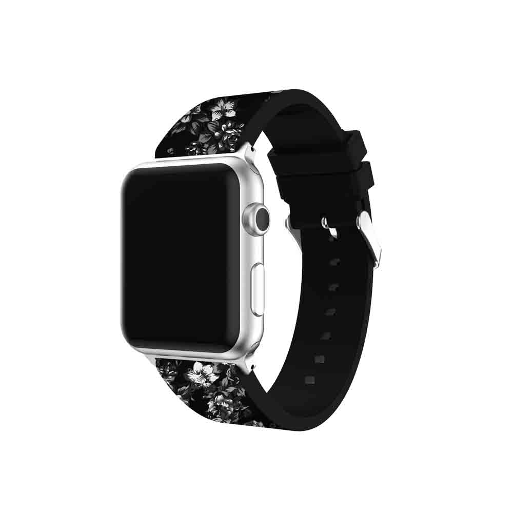 Flower Printing Silicone Watch Band For Apple Watch SE/6/5/4/3/2/1(Black Gray)