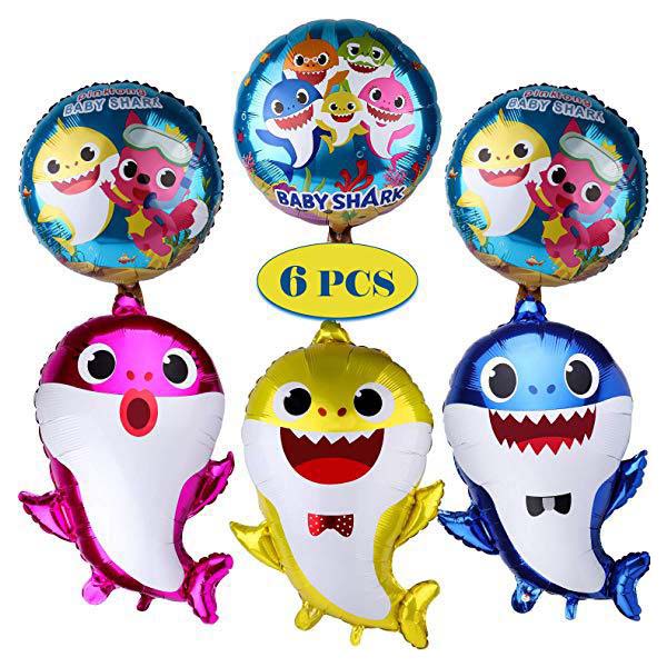 6Pcs 25 inch Cute Shark Balloon Helium Shark Family Balloons for Baby Shark Birthday Part