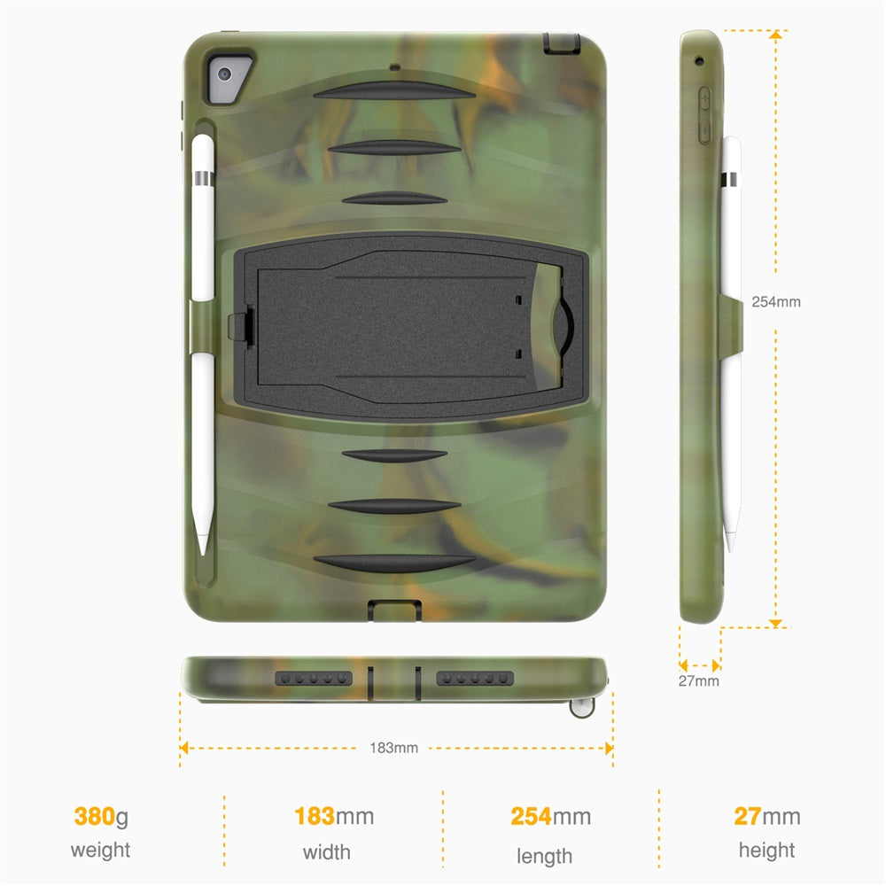 Shock Wave Kickstand Case Anti-Fall Protection With Pencil Holder For 9.7inch iPad 5/iPad 6/iPad Air2/iPad Pro9.7-Camouflage