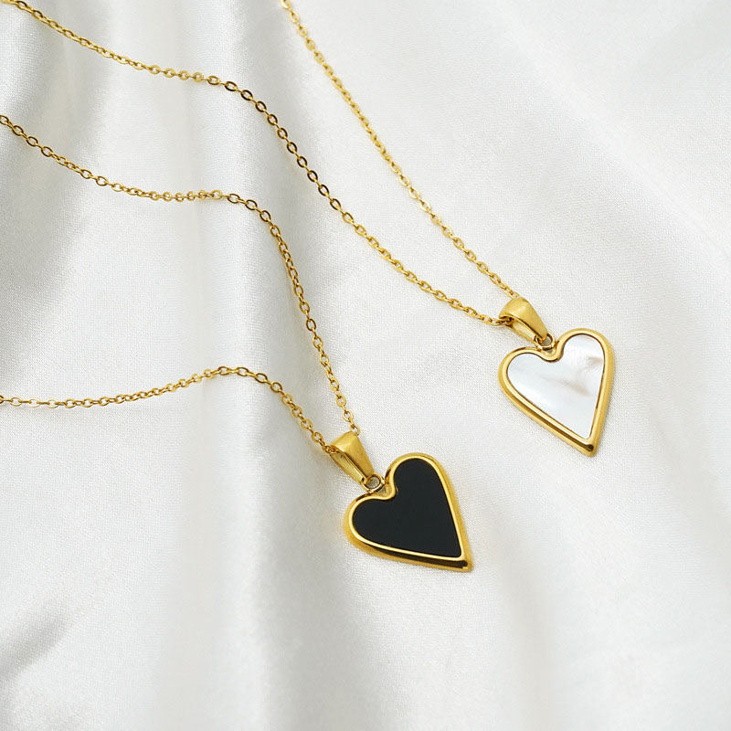 Ladies Heart Necklace Gold Plated Paperclip Chain Valentines Day Gift-White