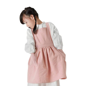 Girls Linen Cotton Apron Adjustable Bib for Cooking Painting-Pink