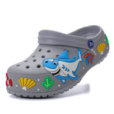 Girls Boys Lightweight Cartoon Shark Non-slip Sandals Beach Pool Shower Slippers-Grey