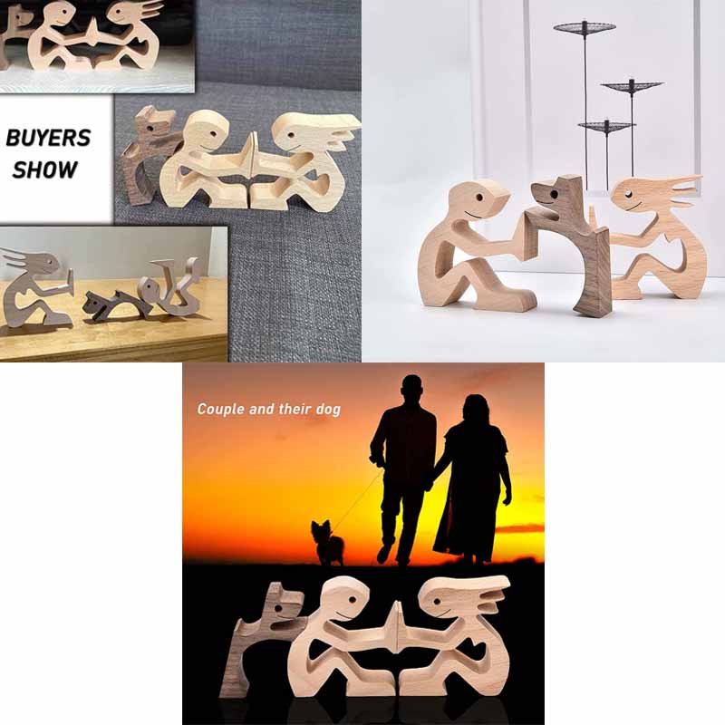 Couple Dog Wooden Sculpture Bedroom Home Decoration-1