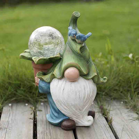 Garden Resin Dwarf Statue Magic Ball with Solar LED Lightsuitable Weatherproof for Outdoor Garden Craft Lights