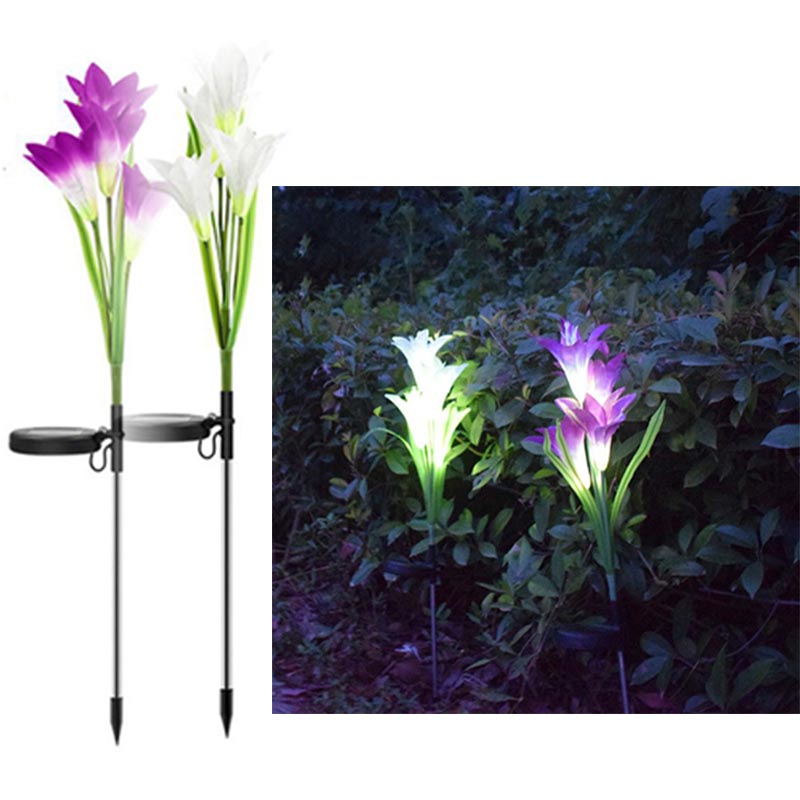 2 Pack Garden Lily Flower Light Outdoor Color Changing LED Solar Decorative Lights for Garden Patio Backyar -Purple White