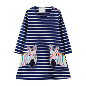 Toddler Girl Cartoon Dress Zebra Print Striped Long Sleeve Dress