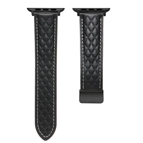 Vintage Leather Band Folding Buckle Replacement Strap for Apple Watch-Black