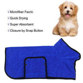 Dog Bathrobe Microfibre Fast Drying Pet Towel Adjustable Button Closure-Blue