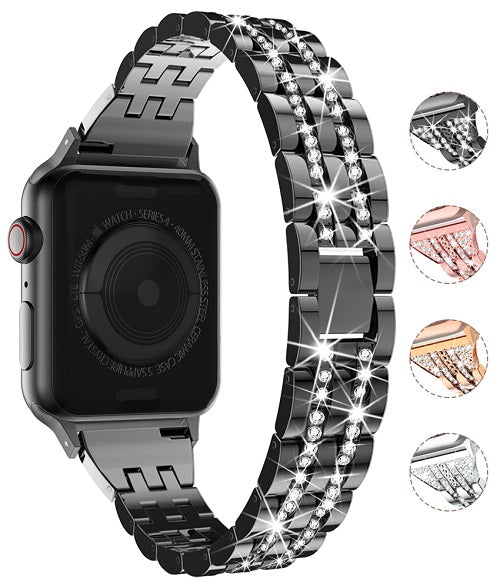 5C Diamond Stainless Steel Watch Strap Wristbands For Apple iWatch Series-Black