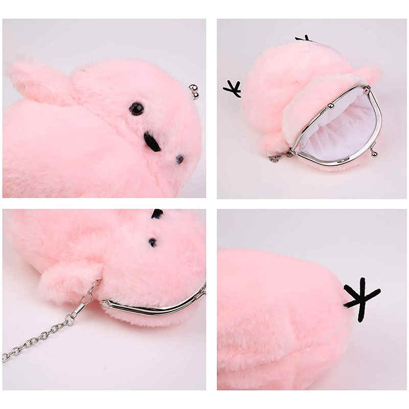 Women Cute Chick Plush Crossbody Bag Chic Small Cell Phone Wallet For Girls-Pink