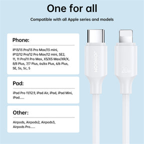 Type-C to Lightning 20W Fast Charging Cable for iPhone 14 Pro 13 Pro Max-White