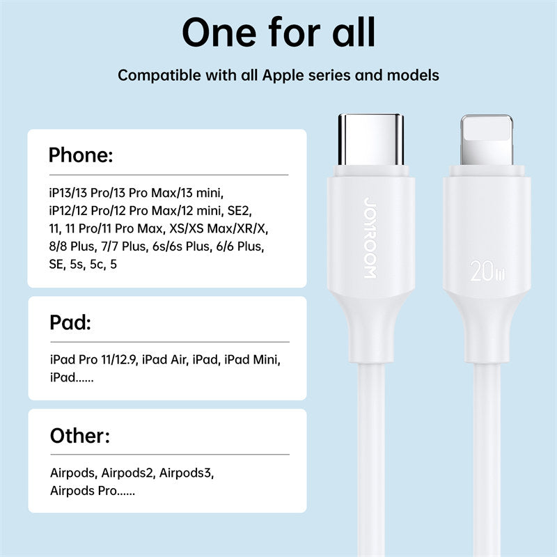 Type-C to Lightning 20W Fast Charging Cable for iPhone 14 Pro 13 Pro Max-White