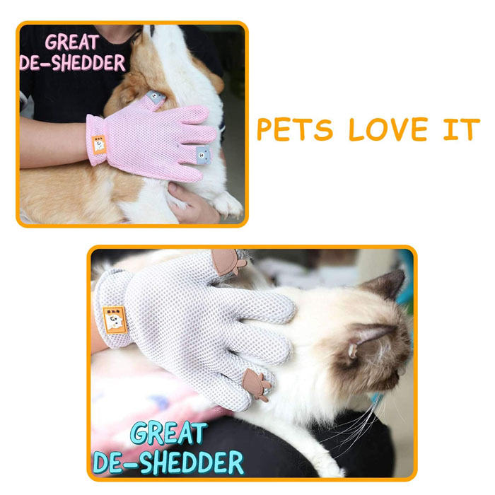 Pet Grooming Glove Cat Dog Gentle Deshedding Brush Glove Right Hand-Gray