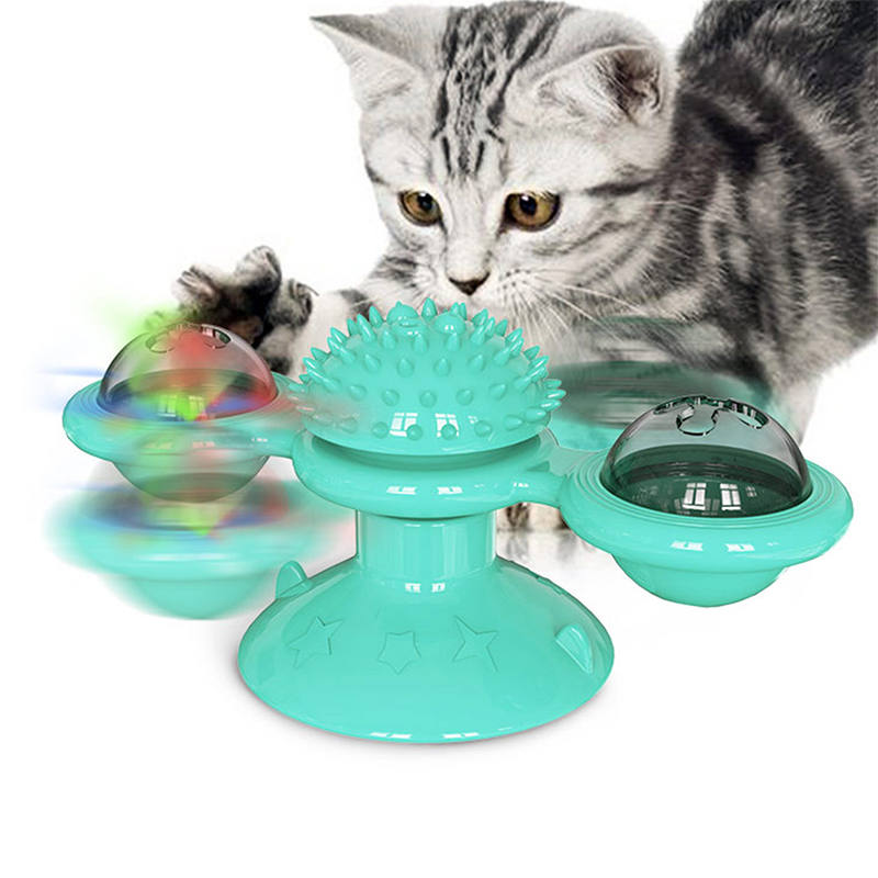 Windmill Massage Cat Toys with Catnip Ball Bell For Indoor-LakeBlue