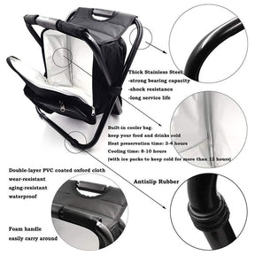 Backpack Cooler Chair Folding Camping Stool for Travel Fishing-Black