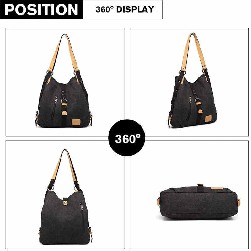 Women Canvas Bag Casual Backpack Vintage Shoulder Bag-Black