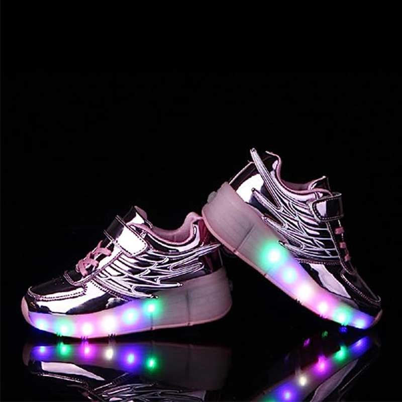 Kids LED Roller Skate Shoes Boys Girls Sneakers with Single Wheel-K02-Pink