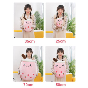 Plush Pillow Stuffed Toy Soft Lifelike Bubble Pearl Milk Tea Hugging Pillow-Pink Happy Eyes