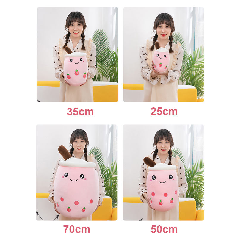 Plush Pillow Stuffed Toy Soft Lifelike Bubble Pearl Milk Tea Hugging Pillow-Pink Big Eyes