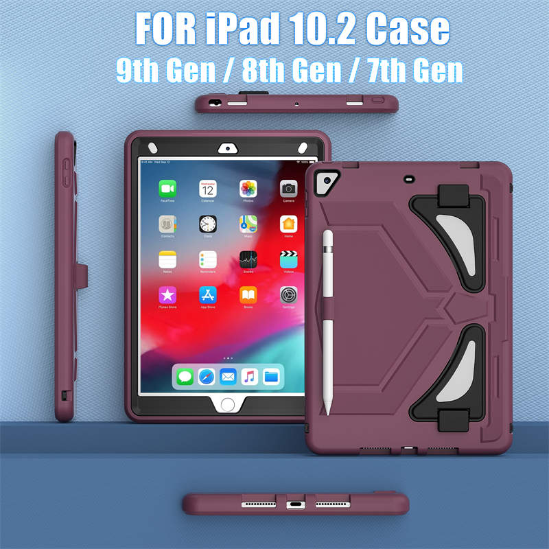 Tablet Case Kids Friendly with Pencil Holder for iPad 11 2020/2021/2022-PlumBlack