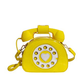 Women Telephone Shaped Handbag Retro Phone Top-Handle Crossbody Bags-Yellow