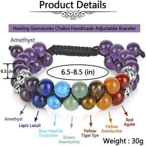 Bead Bracelet 7 Chakras Healing Crystals Bracelet Stone Beads Double Layer Bracelets-Purple