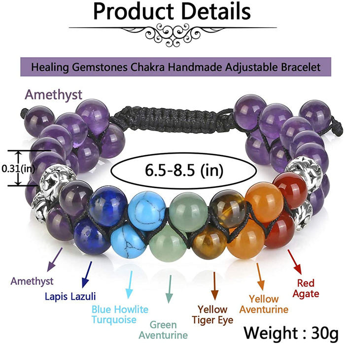 Bead Bracelet 7 Chakras Healing Crystals Bracelet Stone Beads Double Layer Bracelets-Purple