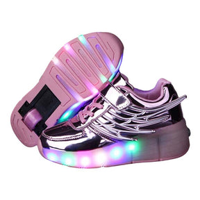 Kids LED Roller Skate Shoes Boys Girls Sneakers with Single Wheel-K02-Pink