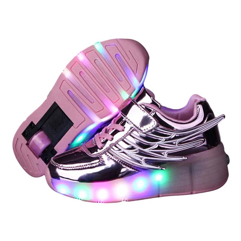 Kids LED Roller Skate Shoes Boys Girls Sneakers with Single Wheel-K02-Pink