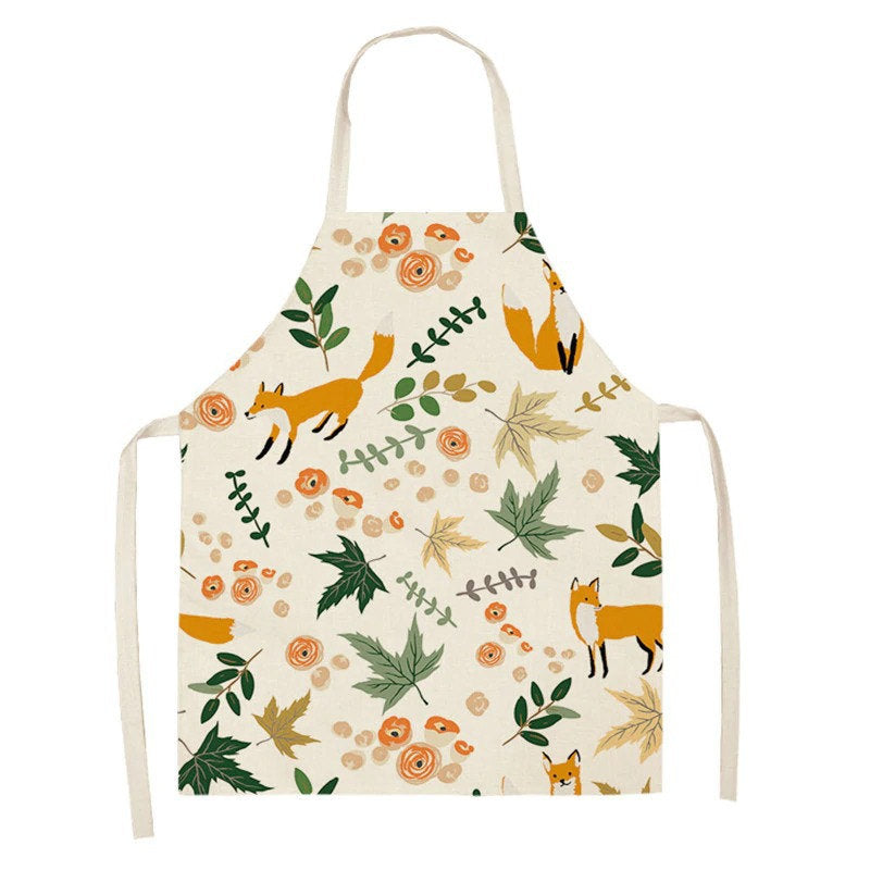 Cartoon Fox Print Apron for Kids Adults Painting Gardening-A7