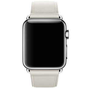 Litchi Pattern Leather Replacement Watch Band For iWatch Series SE/6/5/4/3/2/1-White